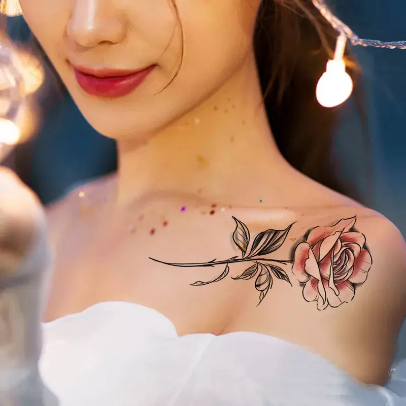 Adesivi per tatuaggi impermeabili femminili Sexy fiore rosa adesivi per Body Art fai-da-te schizzo adesivi per tatuaggi 3D della cina orientale tatuaggio temporaneo
