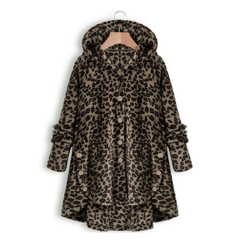 Chaqueta de piel sintética de leopardo para mujer, abrigo de gran tamaño con botones, largo, suelto, suave, Invierno