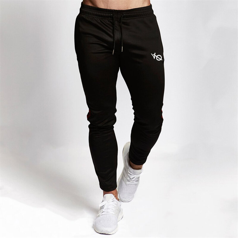 Cotton navy slim trousers street clothing men's casual pants jogger fashion embroidery stitching fitness exercise sports pants