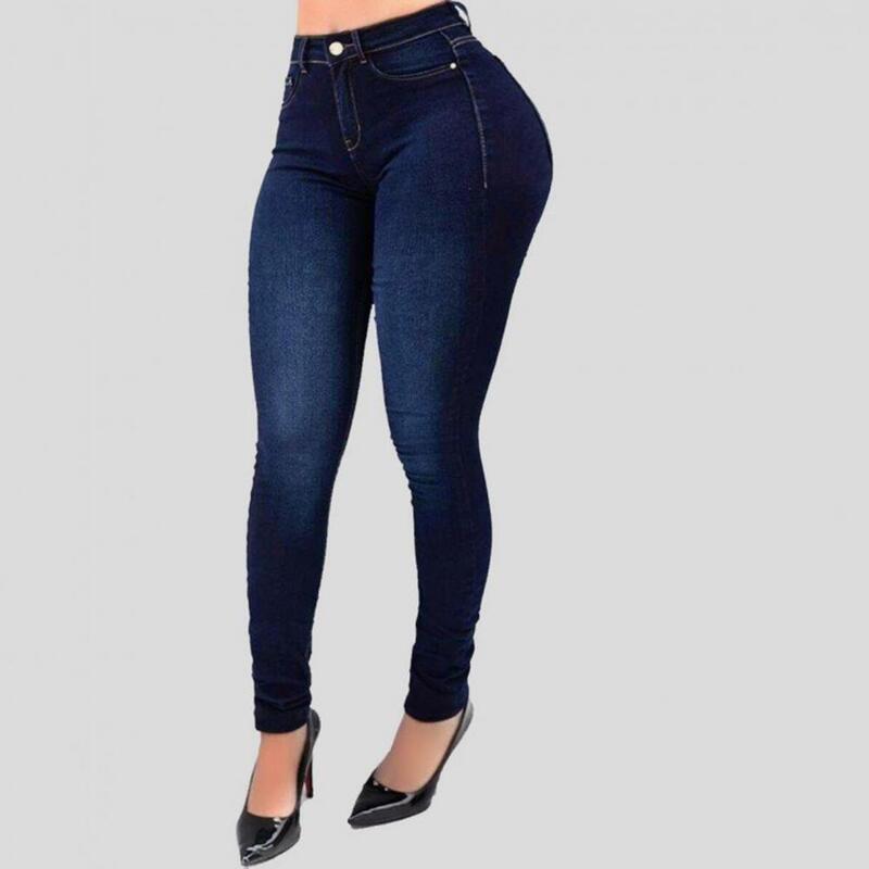 Jeans skinny elástico feminino, calça vintage, estética, cintura alta, botão, zíper, slim fit, leggings casuais