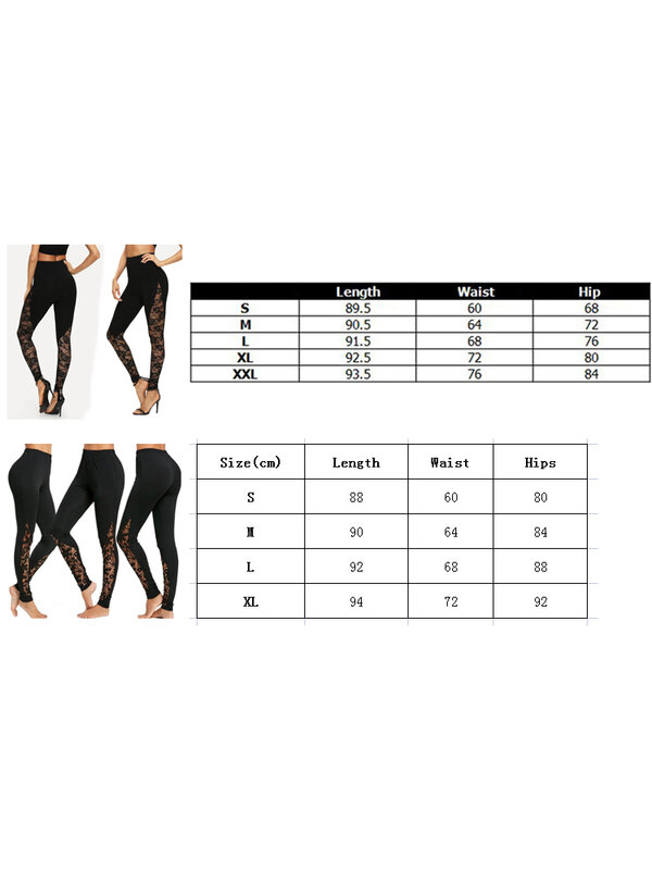 Leggings en dentelle noire taille haute sexy pour femmes, panneau latéral en dentelle florale pour dames, leggings découpés noirs S-2XL
