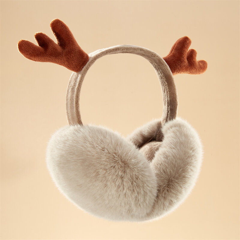Nowy czerwony łoś róg nauszniki brązowy składany fałszywy sierść królika ucho ciepło prezent gwiazdkowy dla żony prezent dla dzieci