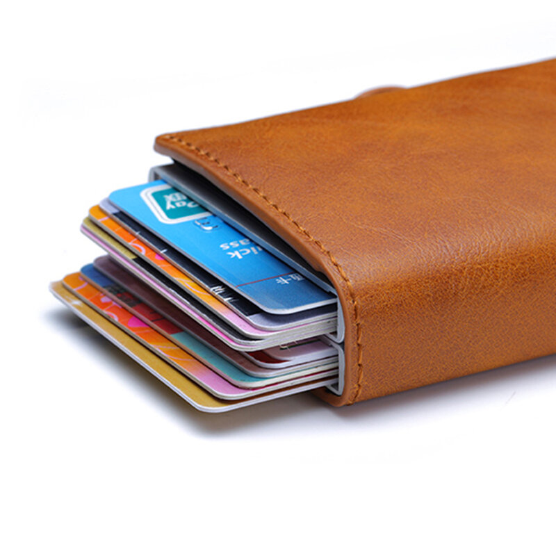 Tarjetero de cuero RFID para hombre y mujer, Mini funda de lujo para tarjetas de crédito, monedero, envío directo