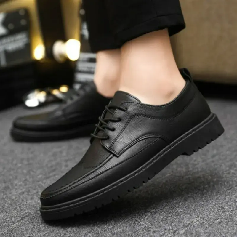 Мужские деловые туфли, черные повседневные туфли ручной работы с круглым носком, 2024