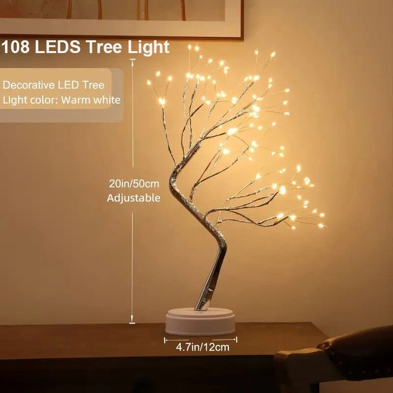 Veilleuse d'arbre LED avec interrupteur tactile, fil de cuivre, chevet, lampe de bureau, décoration de table, lampe pour la maison, chambre à coucher, éclairage de Noël