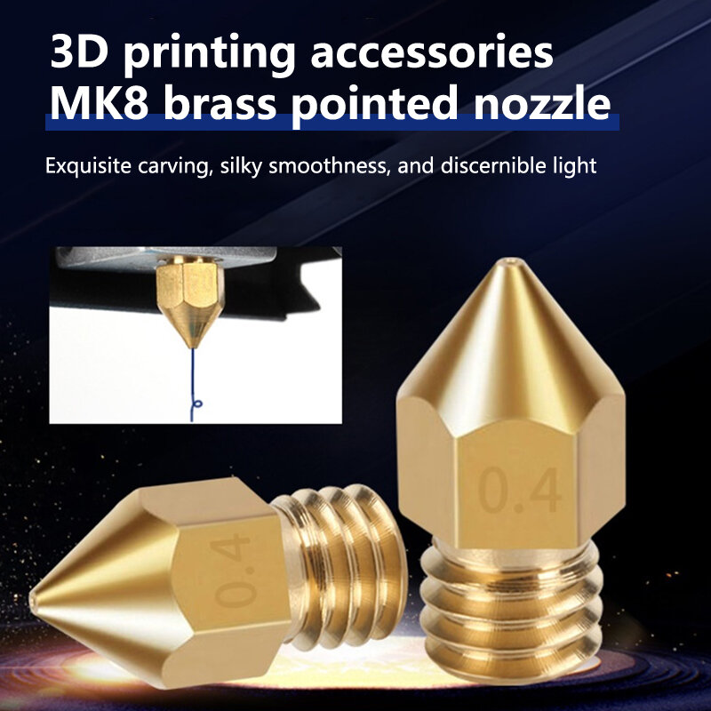 Bagian Printer 3D kepala cetak nosel tembaga kuning runcing untuk Makerbot MK8 1.75mm (0.2/0.3/0.35/0.4/0.5/0.6/0.8/1.0 Mm)