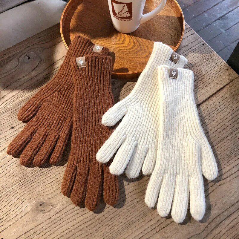 Damskie zimowe ciepłe dzianinowe pełne rękawiczki wełniane rękawiczki z ekranem dotykowym grube ciepłe miękkie jazda na rowerze, jazda samochodem wysokiej jakości rękawiczki