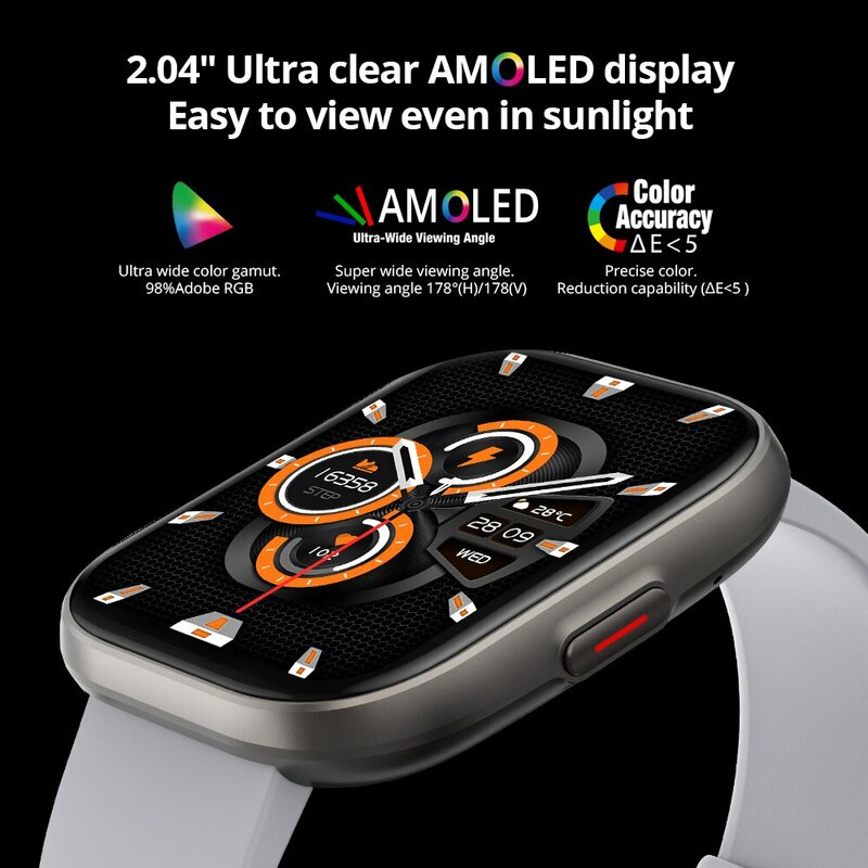 Colmi P68 Smartwatch 2.04 ''Amoled-Scherm 100 Sportmodi Ondersteuning Voor De Levensduur Van De Batterij Van 7 Dagen Altijd Te Zien Slim Horloge Mannen Vrouwen