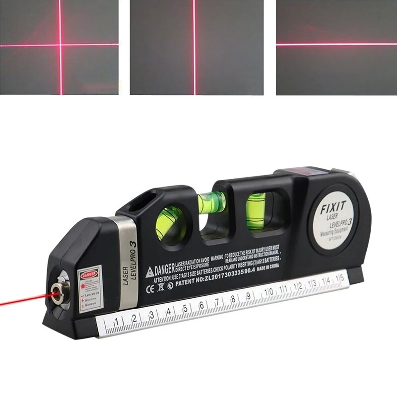 LV03 레이저 레벨 다목적 라인 레이저 레벨러 도구, 크로스 라인 레이저, 8FT 250cm 표준 측정 테이프 및 미터법 눈금자