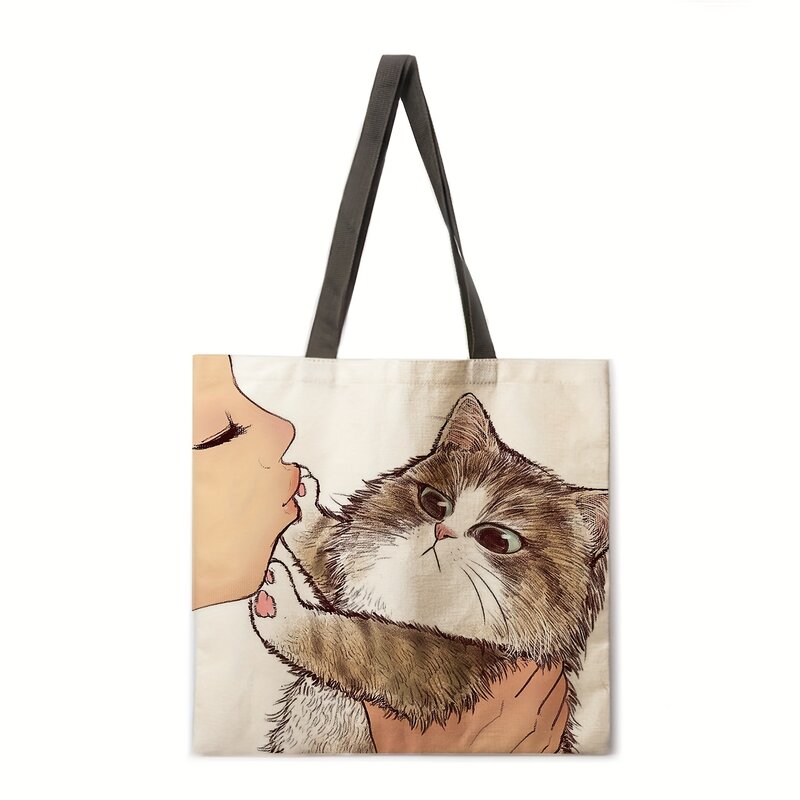 Повседневная женская сумка-тоут Kiss cat, можно сложить и использовать для покупок