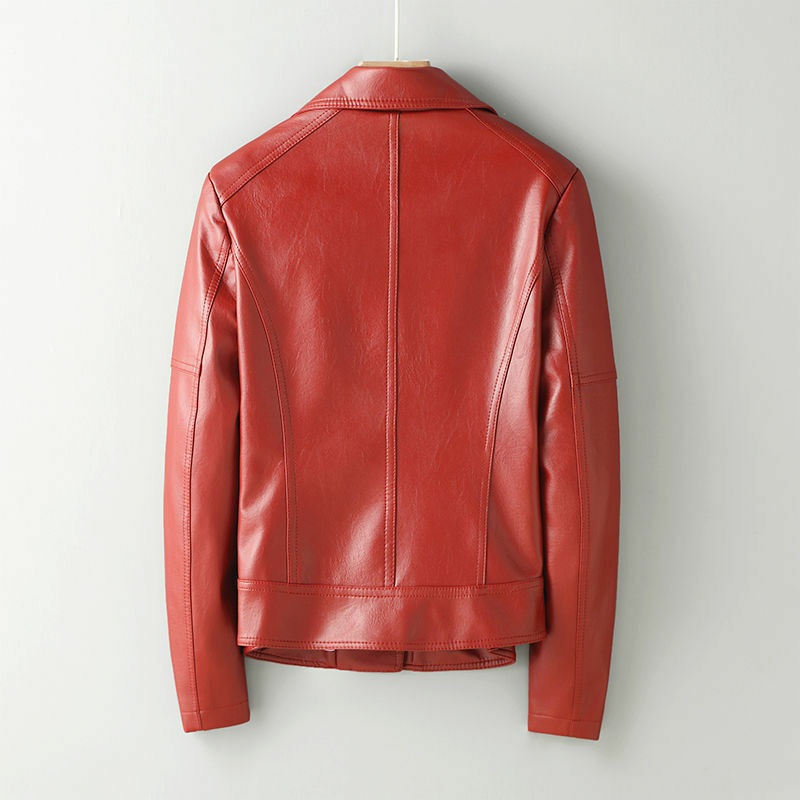 PU Leather Motorcycle Jacket for Women, Long Sleeve, Joker, Slim Zipper Coat, High Quality, Korean Version, New, 2024
