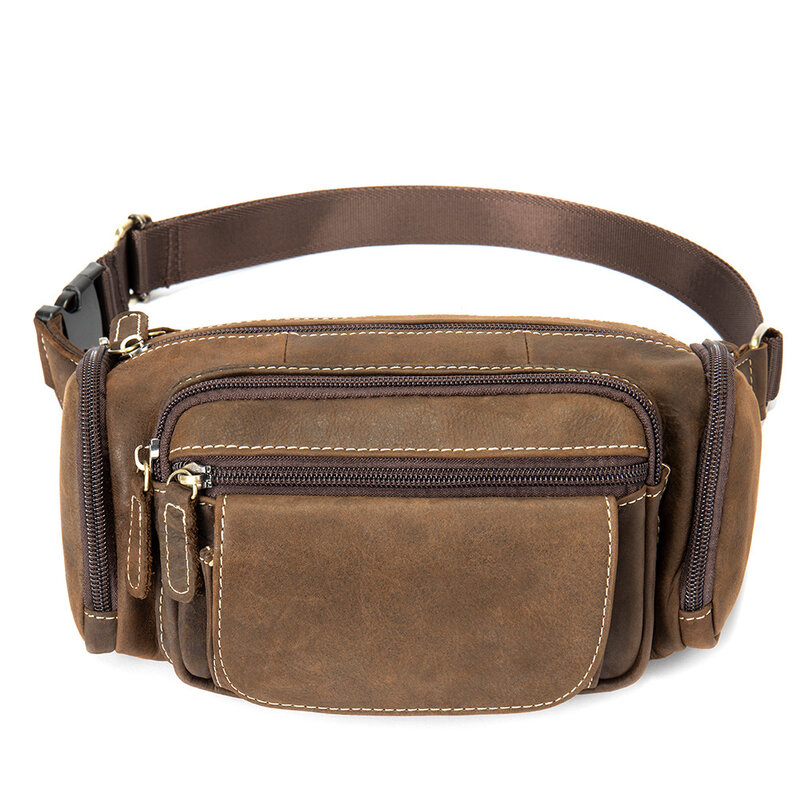 Leather Belt Waist Bag Men's Fanny Pack Hip Bags Outdoor Sports Running Hinking Cycling for Wallet Money Phone
