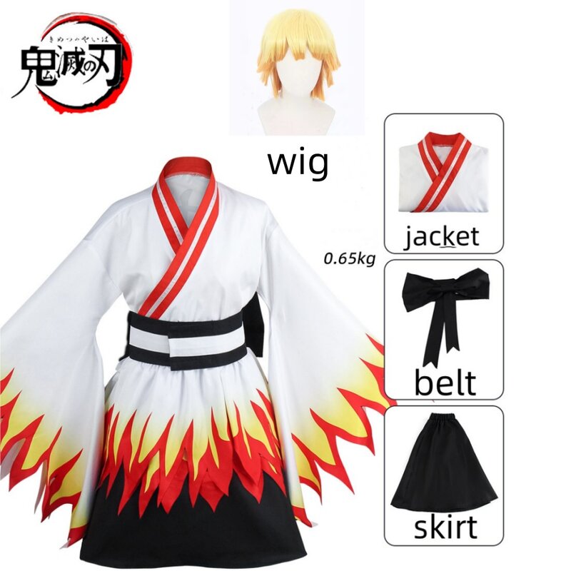 Anime Demon Slayer Agatsuma Zenitsu Kamado Tanjirou Rengoku disfraz de Cosplay femenino, peluca de uniforme, vestido de Kimono de Anime, mujeres y hombres