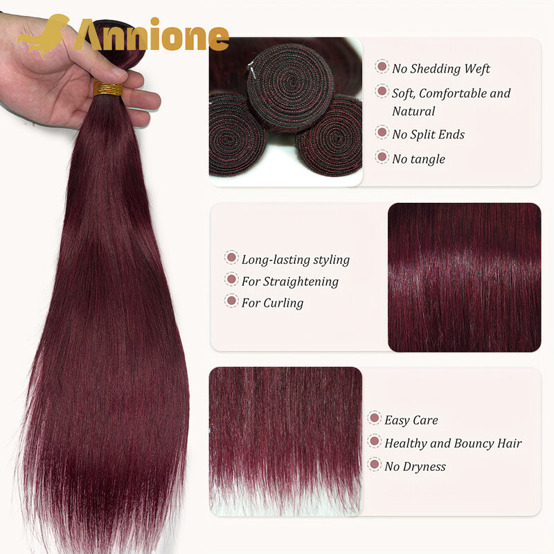 Натуральные волосы для наращивания 99j, бордовые, дневные, 28, 30, 32 дюйма, прямые человеческие волосы, искусственные мягкие, 3 шт., цветные бразильские волосы для наращивания