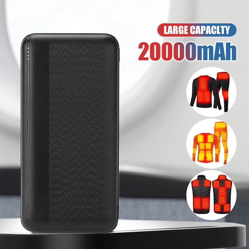 Bank daya pengisi daya portabel, 20000mAh 5V 2,1 A pengisian cepat baterai eksternal untuk rompi pemanas jaket pakaian dalam