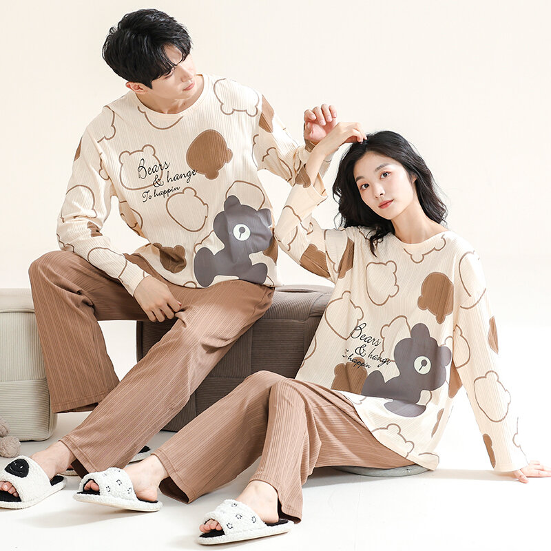 Desenhos animados manga comprida pijama de algodão, dinossauro pijamas loungewear, casal pijamas, mulheres ou homens, roupas de casa, 2022