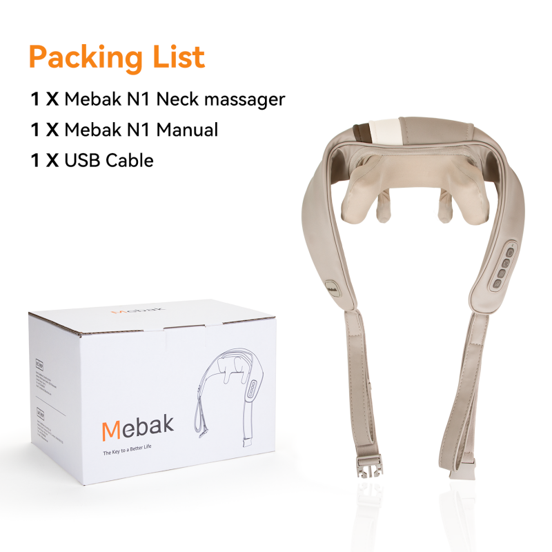 Mebak-N1Electric Massageador Cervical, Pescoço e Massageador Costas, 4D Amassar, Compressa Quente, Massagem Relaxante Muscular, Instrumento Xale