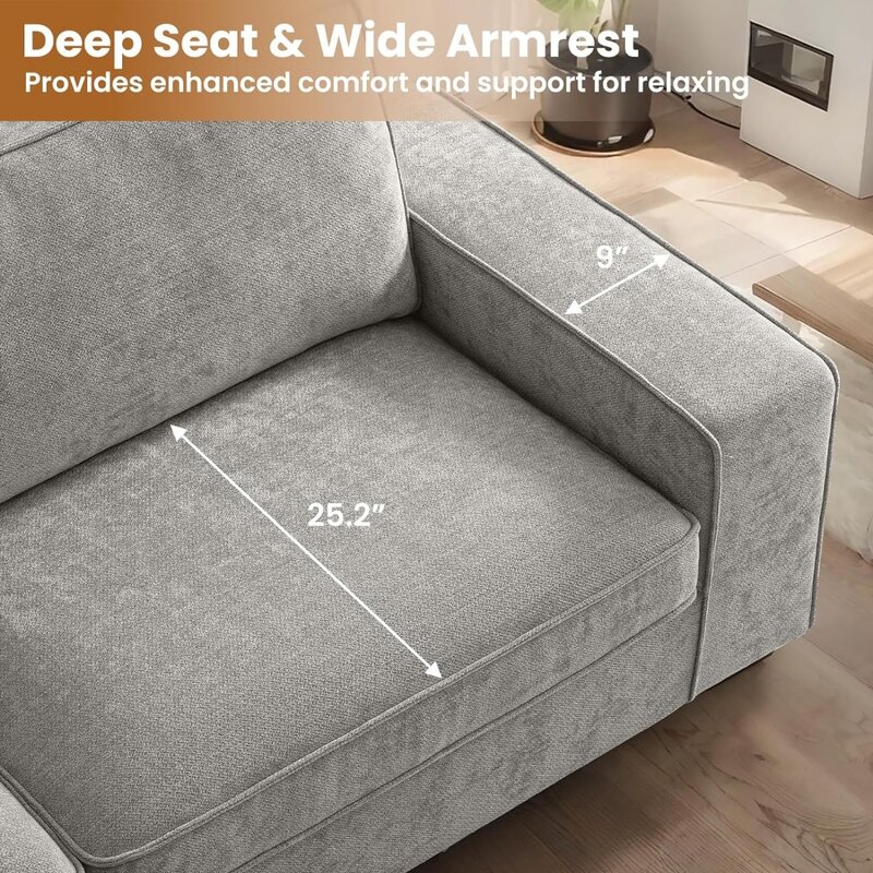 Loveseat-sofá de 88 "profundo con asiento, sofá moderno de chenilla para sala de estar con fundas extraíbles, tapizado de 2 plazas