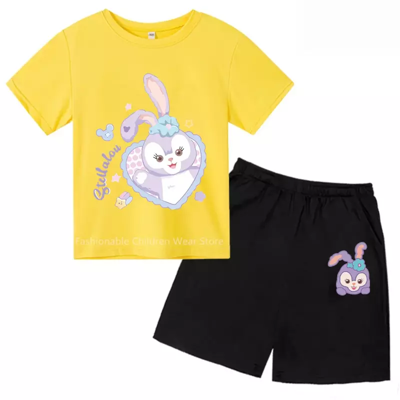 Disney Star Dai Lou Set di t-shirt e pantaloncini con stampa coniglietto di balletto-abbigliamento estivo in cotone adatto ai bambini, moda coreana Casual all'aperto