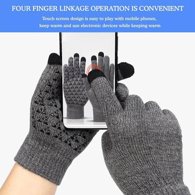 Sarung tangan rajut kabel hitam hangat modis, sarung tangan layar sentuh Musim Dingin bermanset elastis 1 pasang SMS musim dingin