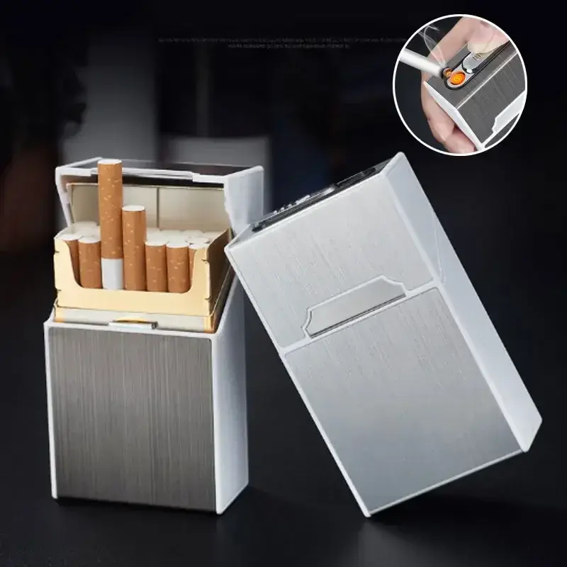 1pc hohe qualität aluminium tragbare edc frauen usb wiederauf ladbare feuerzeug zigaretten aufbewahrung koffer 20 stücke schlanke zigaretten box