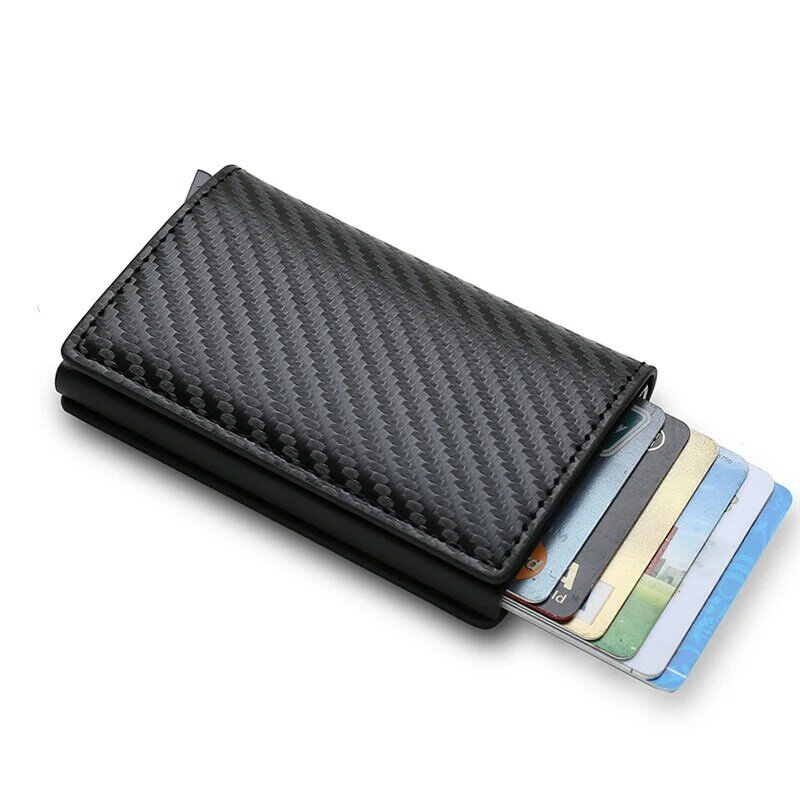 Etui na karty kredytowe z włókna węglowego portfele męskie marki Rfid czarna magiczna potrójna skórzana cienki portfel Mini mała portmonetka męskie torebki