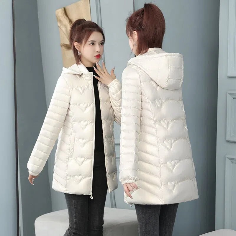 따뜻한 다운 코튼 캐주얼 패디드 코트 및 재킷 여성용 6XL 2022 겨울, 새로운 한국 슬림 가볍고 얇은 롱 후드 파카