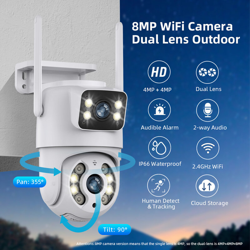 Hiseeu 8MP 4K PTZ Wifi IP Camera Dual Lens protezione di sicurezza Monitor umano visione notturna a colori telecamera di videosorveglianza CCTV