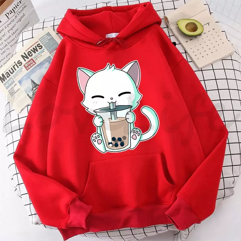 Animals Boba Tea Hoodie Harajuku Hoodies Kids boys Pullover Tops Casual Hoody Cute Cat Hooded Sweatshirt Women's Clothes Coats