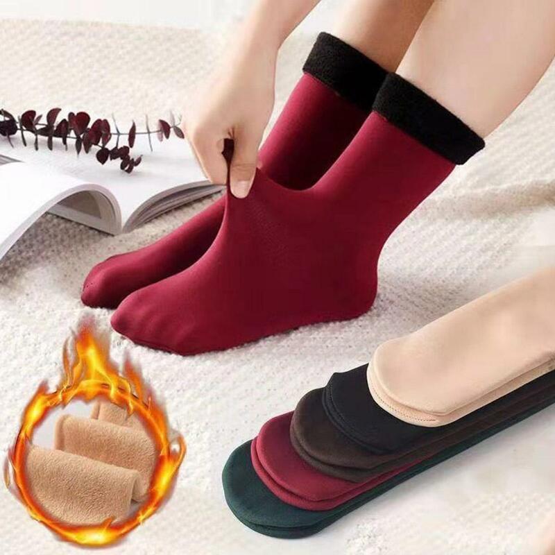 Winter Socks Women Men Velvet Thickened Medium Color Dropshpping Thermal Cashmere Tube Socks Floor Sleep Socks Solid F R0T1
