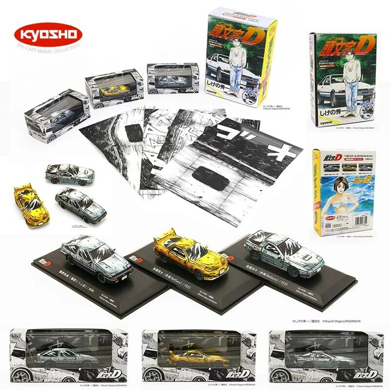 Kyosho-Édition de la bande dessinée Initial D, Diorama moulé sous pression, Collection de modèles de voitures, Jouets miniatures, En stock, 1:64