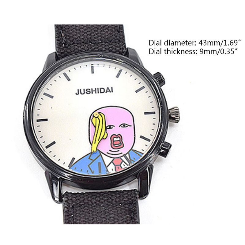 크리 에이 티브 재미 트럼프 쿼츠 시계 남성 Dropship에 대한 노란색 캔버스 스트랩 손목 시계