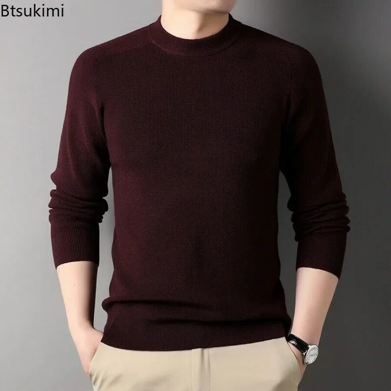 New 2024 Men's Wool Thickened Knitted Bottom Shirt Sweater Autumn Winter Fashion Long Sleeve Sweater Pullovers Tops All Match