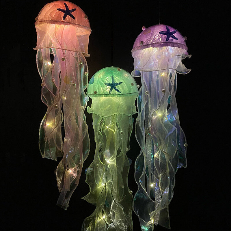 DIY Mesh Jellyfish Lamp Plastic Hanging Pendant Decoration Bedside Atmosphere Lamp Small Night Lamp Room Home Party Decoration