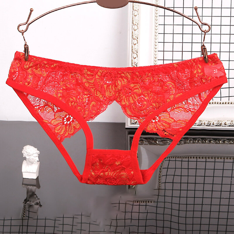 Sexy Lingerine Outfit Women Underwear Lace Breathable Embroidered Hollow Thong Briefs Underpants See Through Transparent Knicker