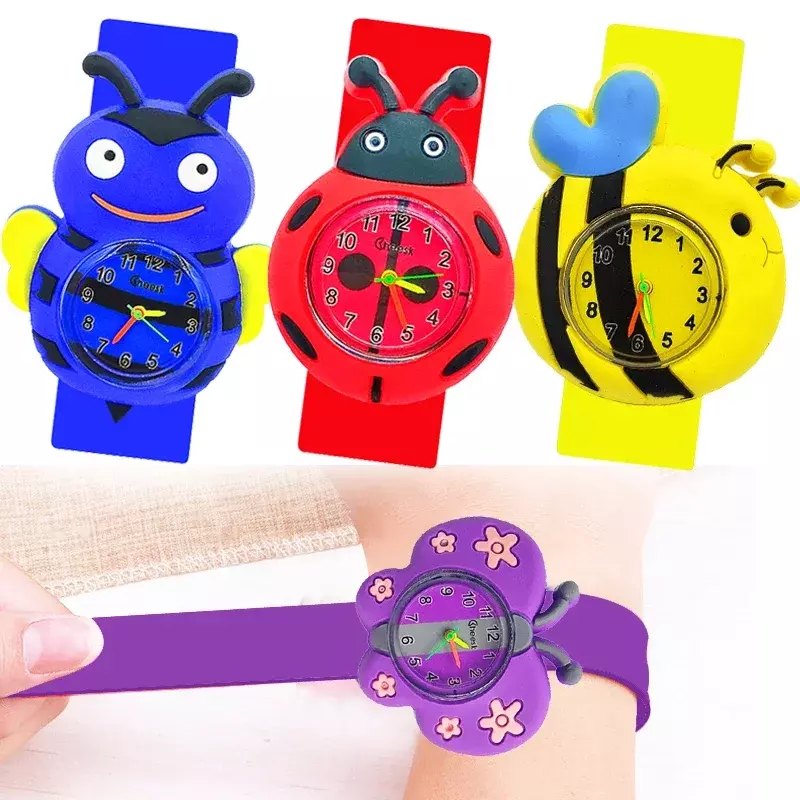 Мультяшные Игрушки Божья коровка/Пчела/Бабочка для мальчиков девочек детские часы 3D лягушка детский браслет Детские часы подарок на Рождество