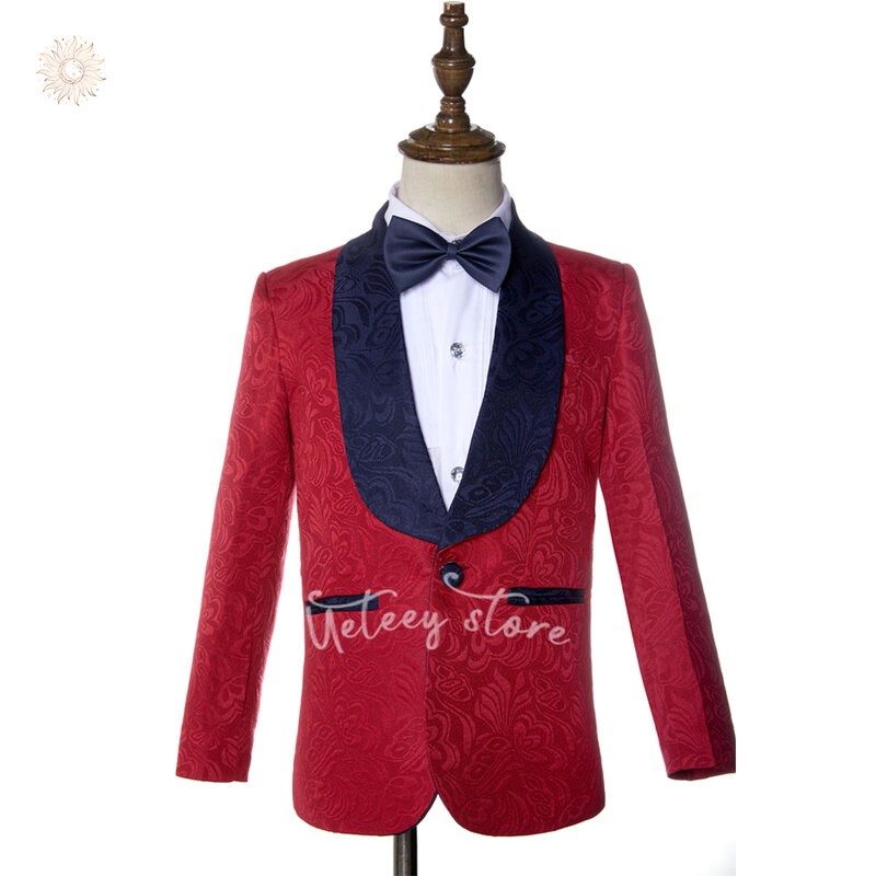 Traje Formal de 2 piezas para niño, esmoquin clásico Jacquard ajustado, conjunto de chaqueta y pantalones para fiesta de boda, 2024