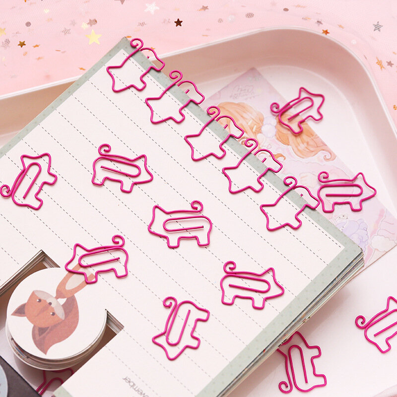 20 Pc Cute Cartoon Pink Pig Animal Bookmark Paper Clip Hollow Out Metal Binder Clips Notes Letter Stationery Office Accessories