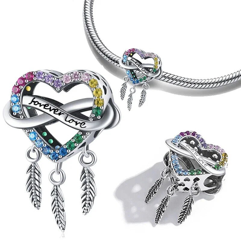 925 Sterling Zilveren Love Dream Catcher Veer Hanger Bedels Fit Originele Pandora Armband Voor Vrouwen Sieraden Diy Maken