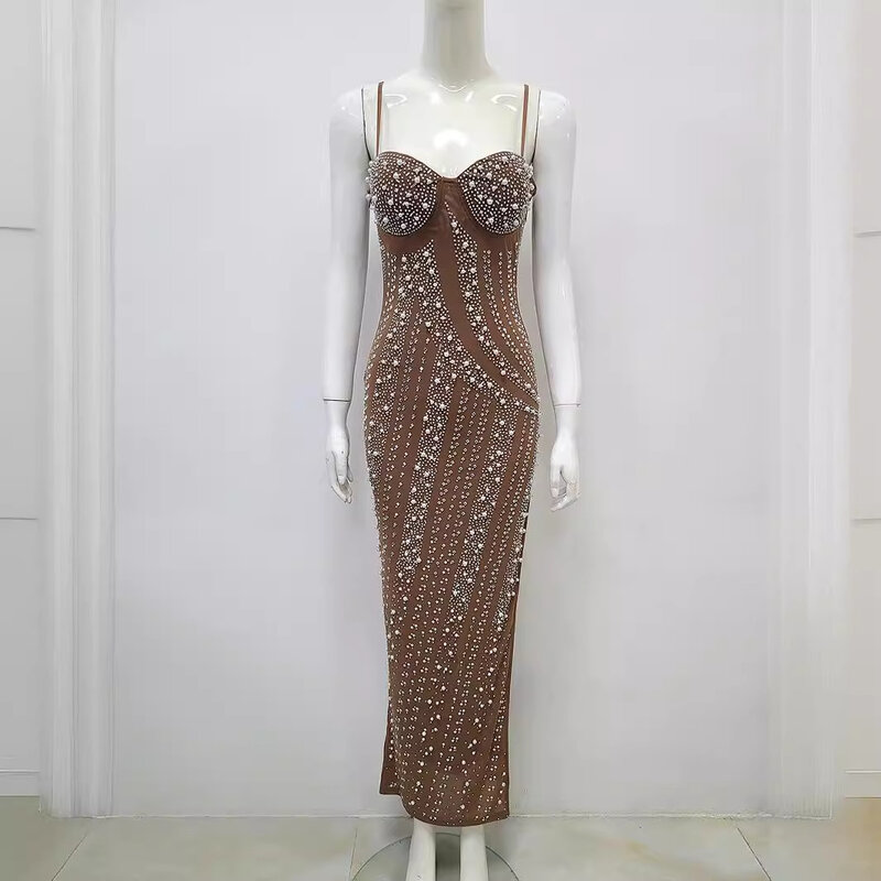 Formelle Gelegenheit Kleider Ballkleid sexy Luxus Diamant Mesh Perlen eng ärmel los langes Kleid elegante Party Abendkleid