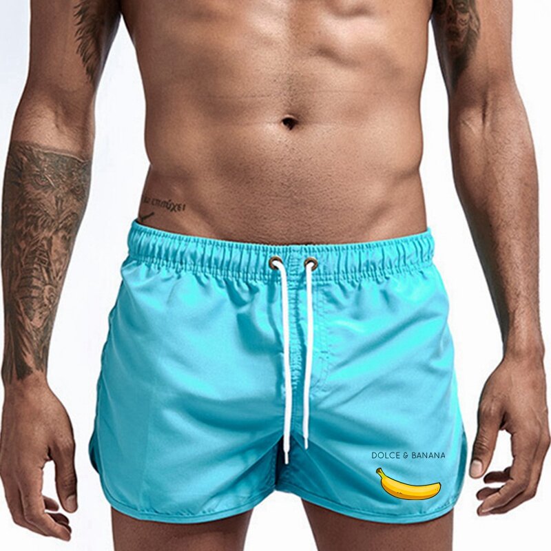 Мужские пляжные шорты, одежда для серфинга, быстросохнущая пляжная одежда, банановые дышащие плавки с карманами, летняя мужская спортивная одежда