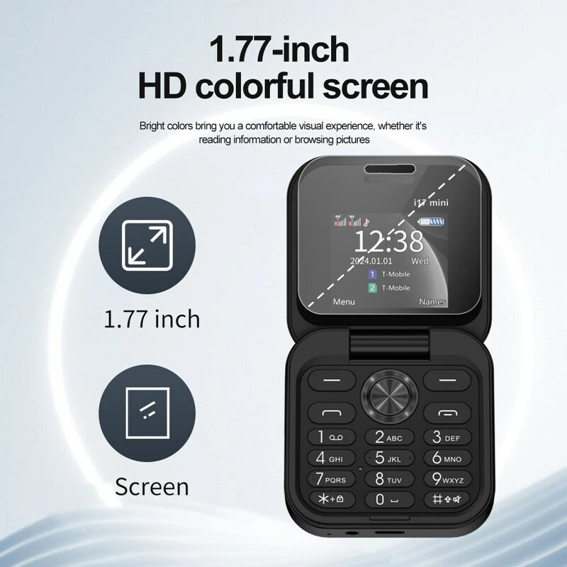 Servo-Mini Flip Mobile Phone com slot SD, telefone compacto e dobrável, nova chegada, 2G GSM, 1,77 "Screen, Speed Dial Torch, i17
