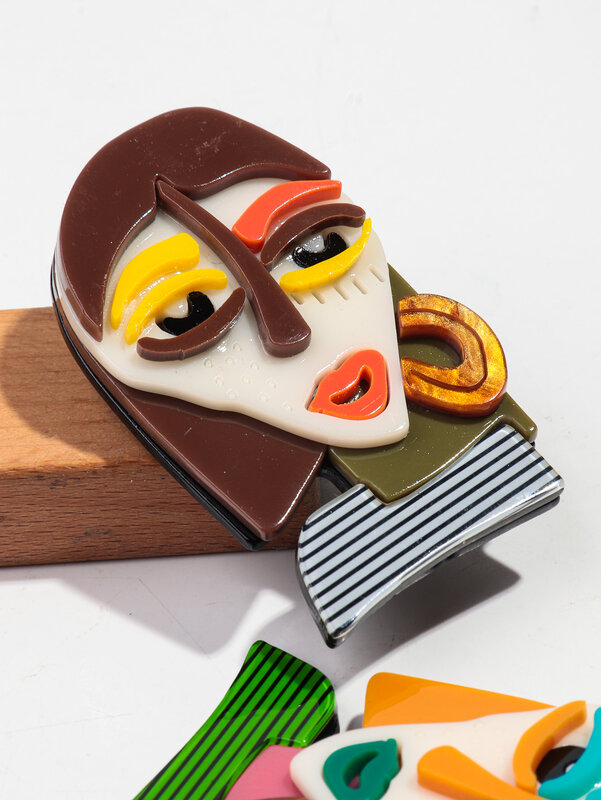 Neue Acryl abstrakte Gesichts figur Brosche Stifte für Frauen lustige Cartoon Dame Gesicht Broschen Abzeichen Zubehör Modeschmuck Geschenk