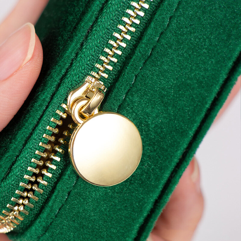 Mini joyero de terciopelo, estuche portátil de viaje para almacenamiento de joyas, organizador de anillos y pendientes de alta gama, caja de joyería con cremallera de exhibición