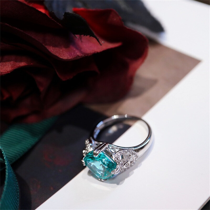 Anillo exquisito Chapado en plata 925, anillo abierto de lujo, joyería de fiesta de cumpleaños para mujer, regalo