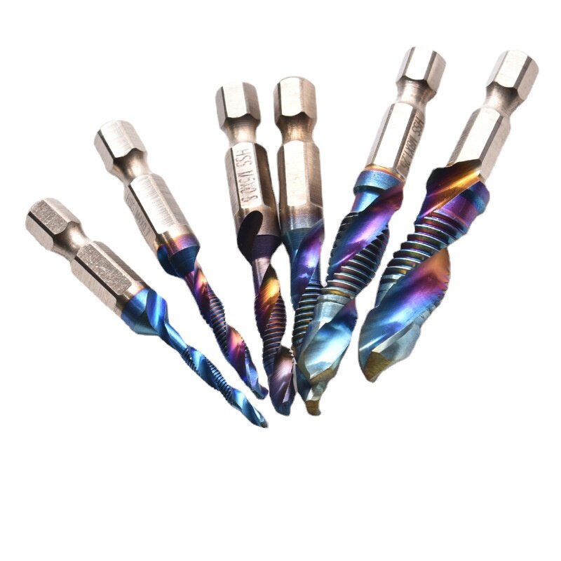 6PCS 1/4" Composite Drilling Tool Screw Tap High Speed Steel Drilling Tapping Integrated  Hexagon Handle Twists Drill Hand Tools