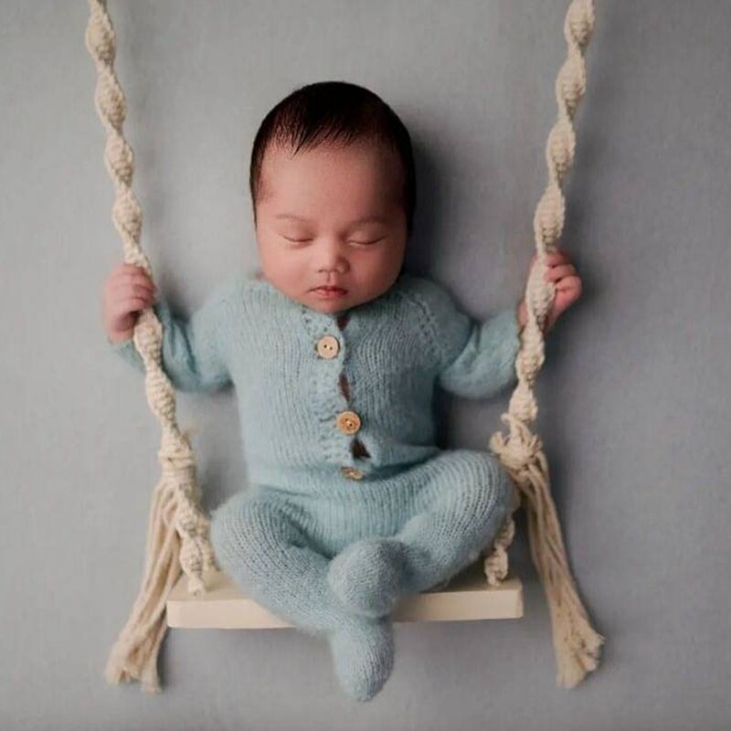 Newborn Photography Props Cotton Rope Weaving Wooden Swing Children's Photography Shootsession Posing Aid