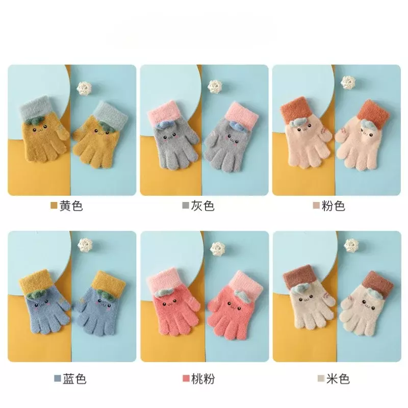 New Full Finger Winter Kids Gloves for Children 4-12T Outdoor Finger Protection Warm Cute Cartoon Baby Gloves