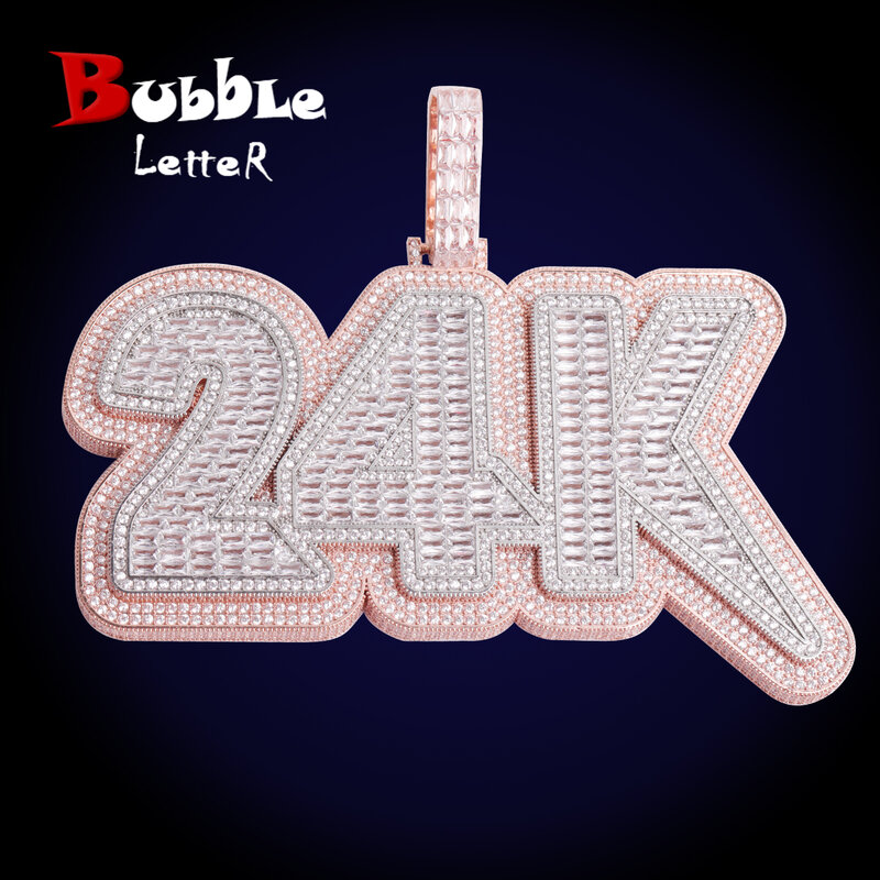 Collar de nombre personalizado con letras de burbuja, colgante de número para hombres, Baguette grande, joyería de rapero Rock de Hip Hop