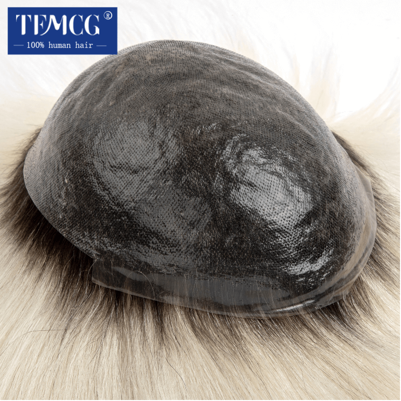 Pelucas de cabello humano 0,08 Natural para hombres, prótesis capilar masculina duradera, tupé de doble anudado de 100% MM